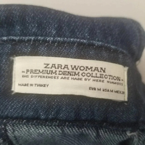 Zara Woman Premium Denim Wide  Leg Dark Wash Raw Hem Cropped Overalls M - Picture 4 of 14